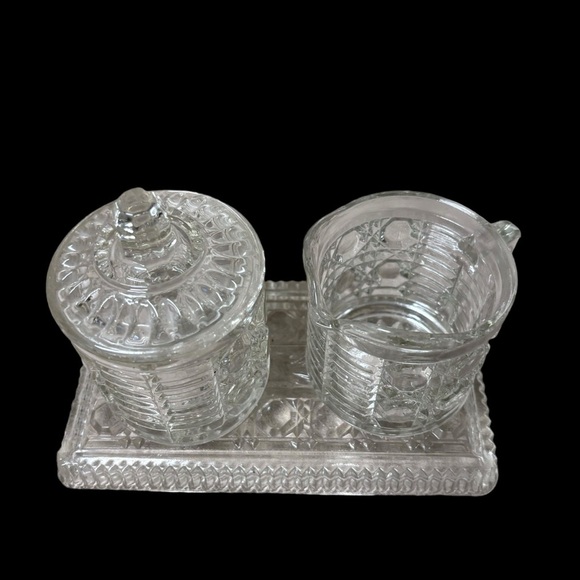 FEDERAL GLASS WINDSOR pressed glass cream and sugar on tray - Picture 3 of 8
